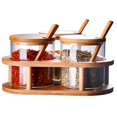 thumbnail image 1 of 3 Condiment Jars with Lids & Spoons Spice Container Set with Wooden Base Multipurpose Seasoning Jar for Home Kitchen Restaurant, 1 of 9