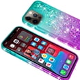 thumbnail image 4 of Compatible for Apple iPhone 13 Pro 6.1 Case, with Tempered Glass Screen Protector SOGA Diamond Liquid Quicksand Cover Cute Girl Women Phone Case - Teal / Purple, 4 of 5