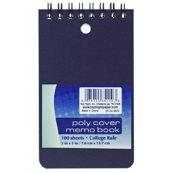 Top Flight Poly Cover Memo Book 3x5 in Top Wire Color Will Vary (Pack of 20)
