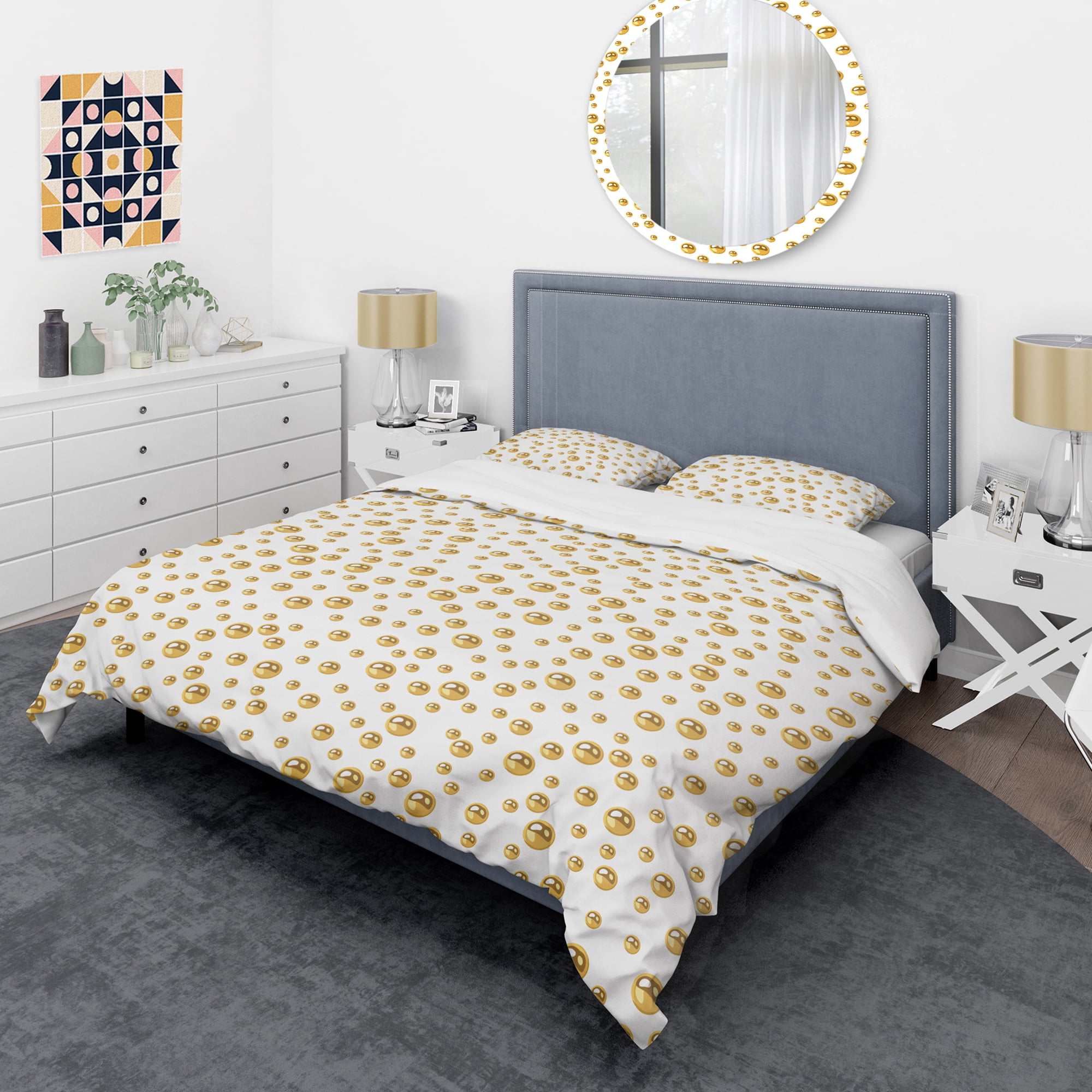 Designart 'Golden Circular Pattern II' Mid-Century Modern Duvet Cover Set
