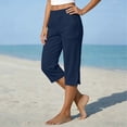 thumbnail image 5 of cocolona Womens Summer Casual Splited Linen Capri Pants Elastic Waist Straight Wide Leg Lounge Beach Cropped Pants with Pockets, 5 of 5