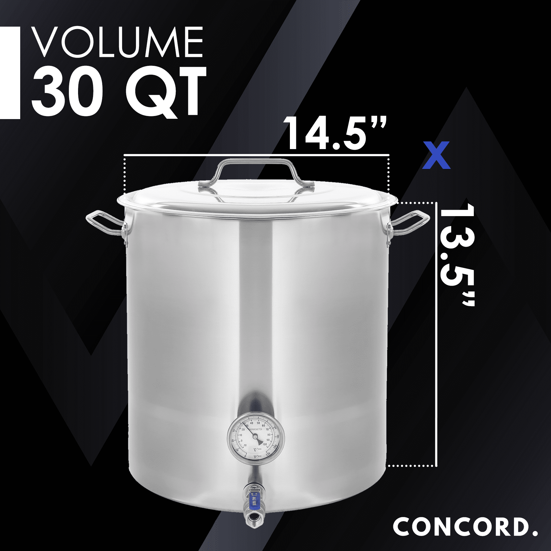 CONCORD Stainless Steel Home Brew Kettle Stock Pot (Weldless Fittings) (30  QT/ 7.5 Gal)