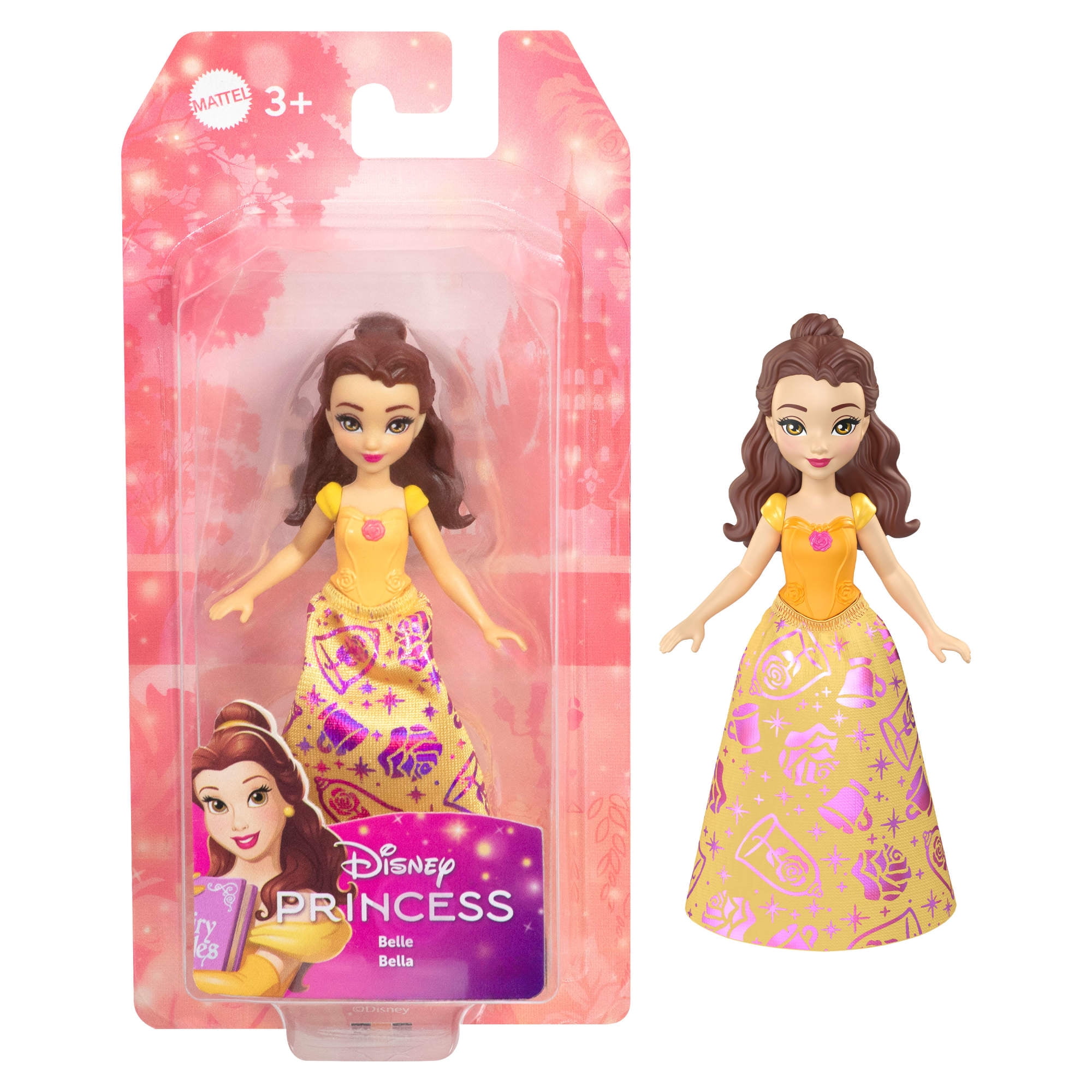 Disney Princess Belle Posable Small Doll in Shiny Outfit with Removable Skirt, Inspired by Movie