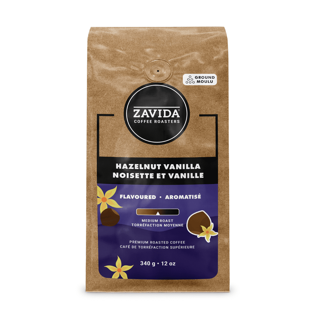 Zavida Coffee Hazelnut Vanilla Flavoured Medium Roast Ground Coffee 340g, 2.6