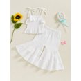 thumbnail image 3 of BemeyourBBs Toddler Girl Summer Clothes Infant Baby Girls Cotton Linen Outfit Strap Sleeveless Smocked Camisole Shirt Top and Bell Bottom Flare Pants Set Toddler Girls Summer Outfits, 3 of 9