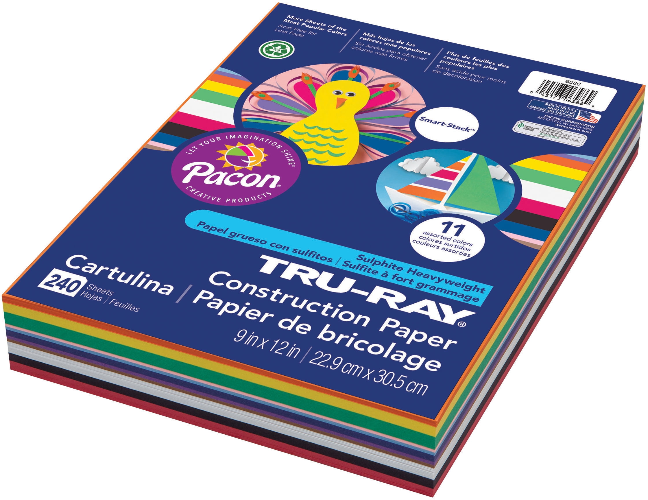 Pacon Tru-Ray Smart Stack Construction Paper 9"X12"-240 Sheets/Pkg, Assorted Colors