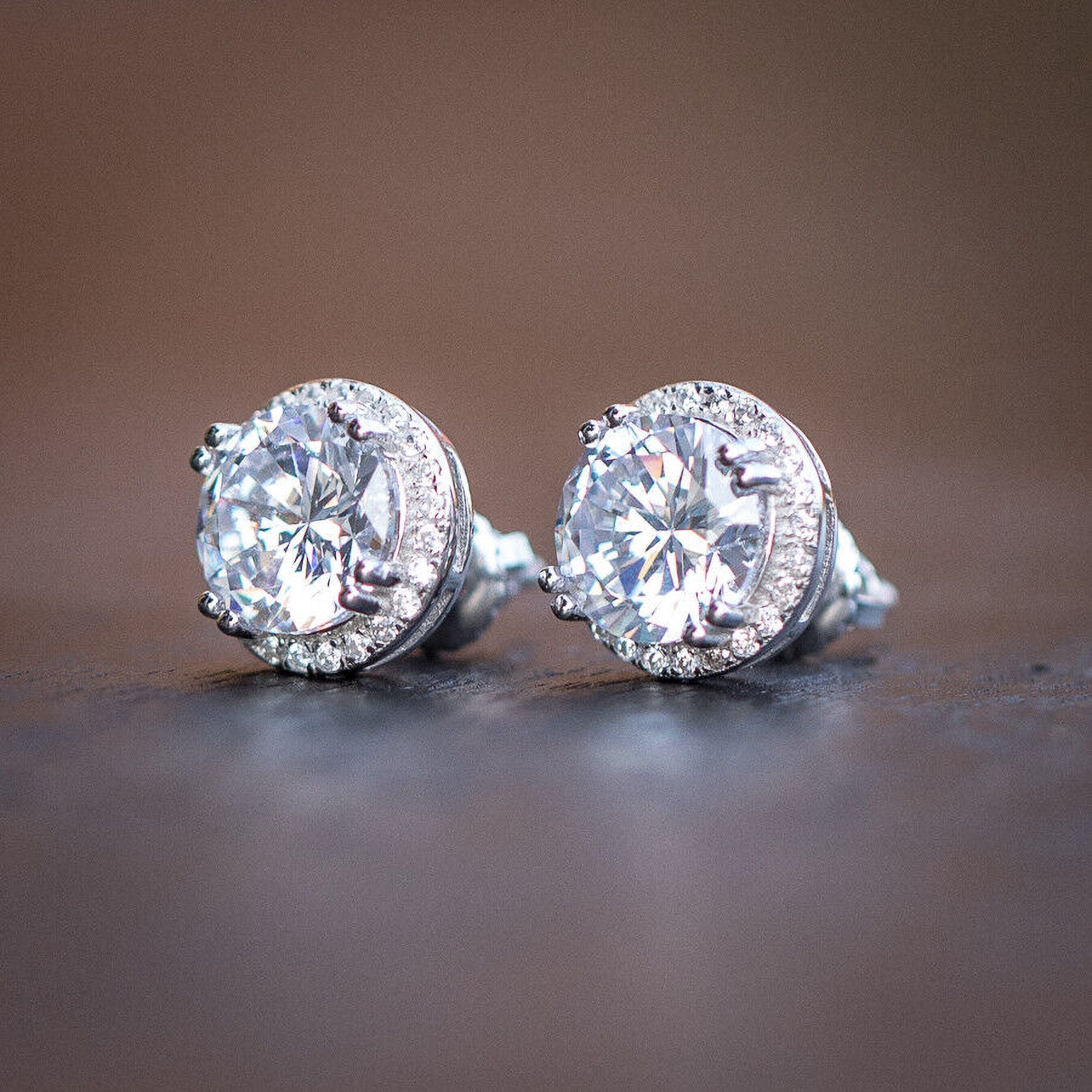 925 Sterling Silver Princess Cut Diamond Cluster Halo Round Cut Screw Back Stud Earring