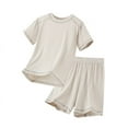 thumbnail image 2 of LPKRT Boys 2 Piece Sports Outfits Ice Silk Short Sleeve Shirt And Shorts Lightweight Breathable Comfy Outfits Sets Beige 4-5 Years, 2 of 5