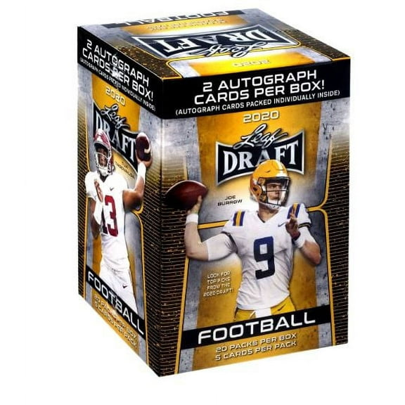Collectible 2020 Leaf NFL Draft Football Trading Cards Blaster Box- 2 Autographs | 20 packs Included- Featuring Joe Burrow, Tua Tagovailoa and More