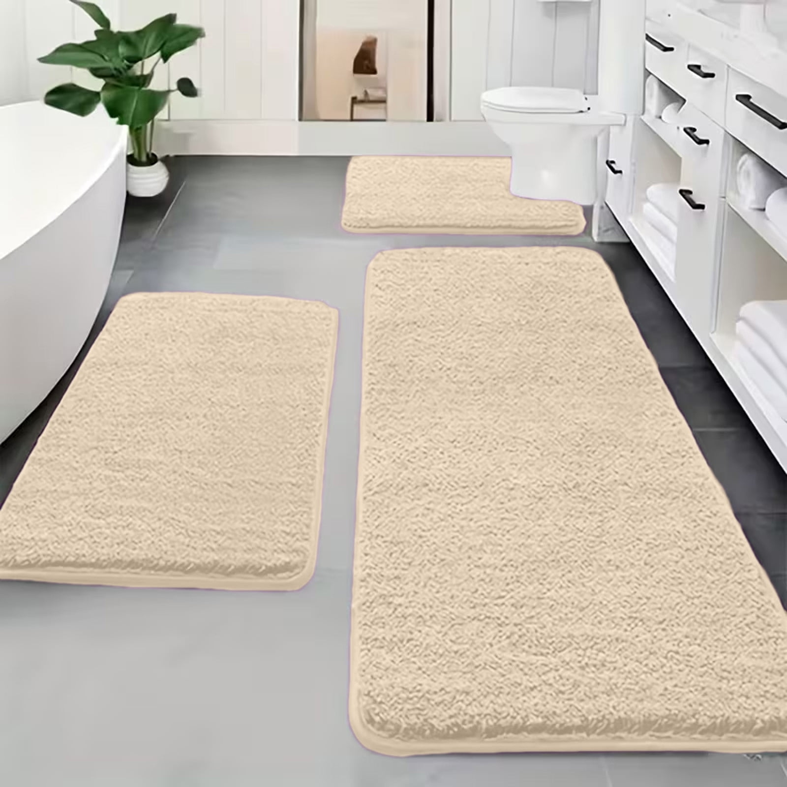 47 Inch Extra Large 3-Piece Memory Foam Bathroom Rug Set, Ultra Soft Water Absorbent Non-Slip Bath Mat, Washable Bathroom Floor Mats for Bathroom, Shower, Tub, Laundry Room and Vanity Area