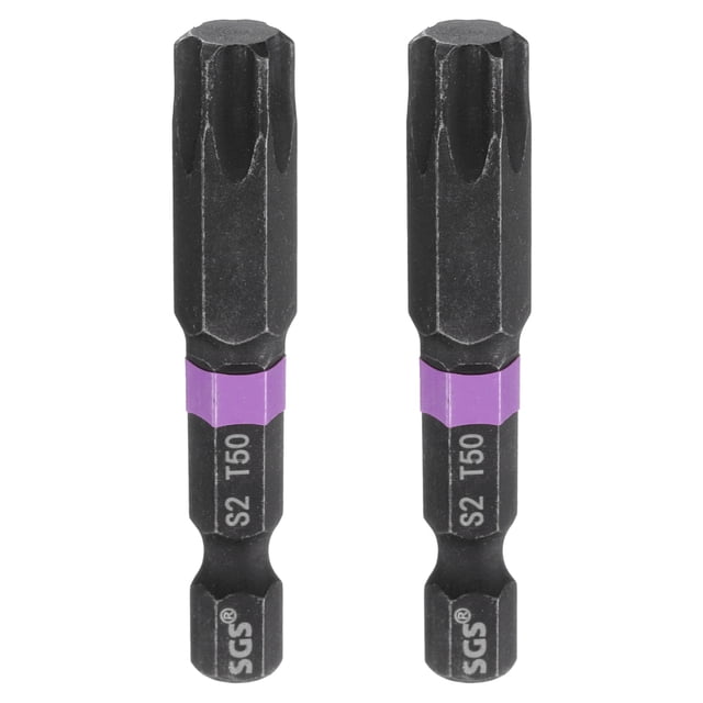 Uxcell 2pcs T50 Torx Impact Screwdriver Bit 1/4" Hex Shank 2" Long Magnetic No Hole