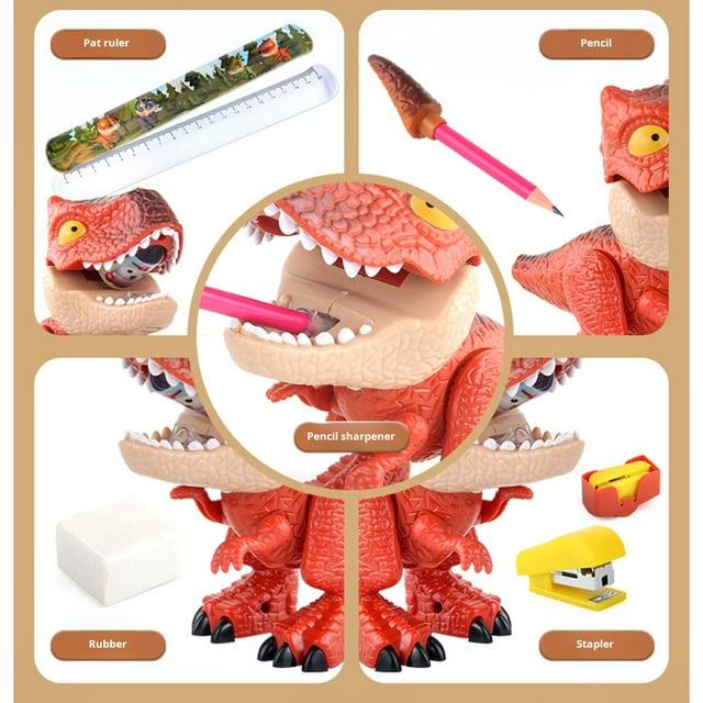 YAOMOBB Educational Dinosaur Toy Dinosaur Toy 5 in 1 Pencil Sharpener Stapler Eraser Ruler Stationery Set Realistic Shapes Assembly Kit