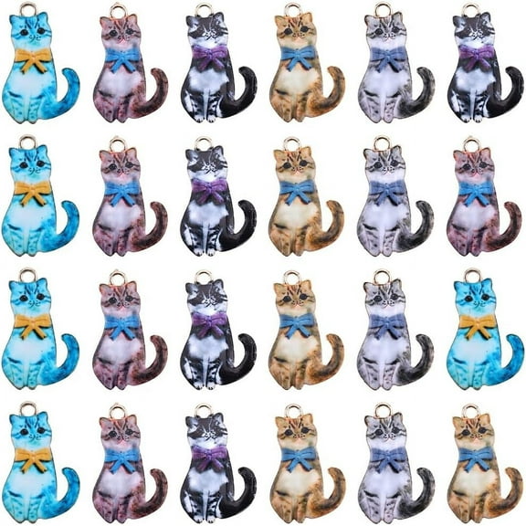 1 Box 30Pcs Cat Shaped Charms Bulk Alloy Enamel Cat Charm Cute Pet Metal Kitty Cats Animal Halloween Cartoon Charm for Jewelry Making Charms