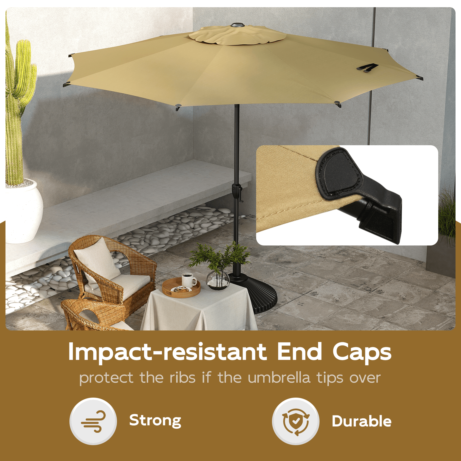 Abba Patio 9ft Oslo Outdoor Umbrella w/ Push Button Tilt & Crank, 8 Ribs, Brown