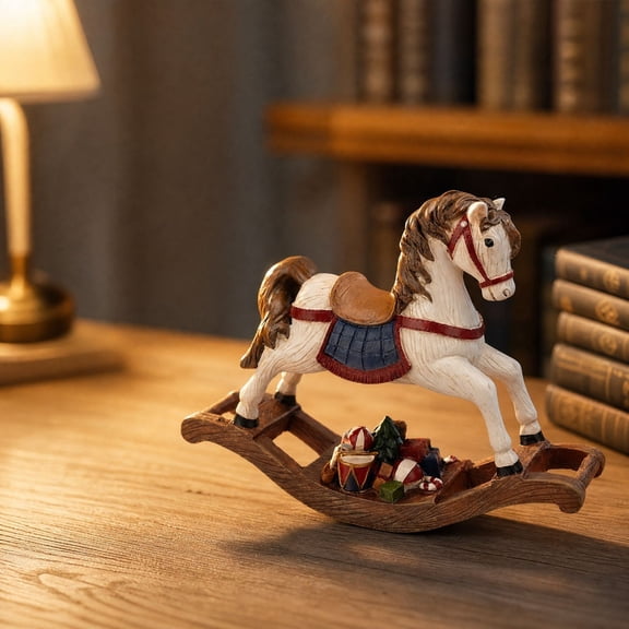 Darzheoy Christmas Rocking Horse Ornament, Resin Figurine Decoration, Holiday Tree Display Accent, Christmas Decorations Indoor for Home Table Mantel Shelf