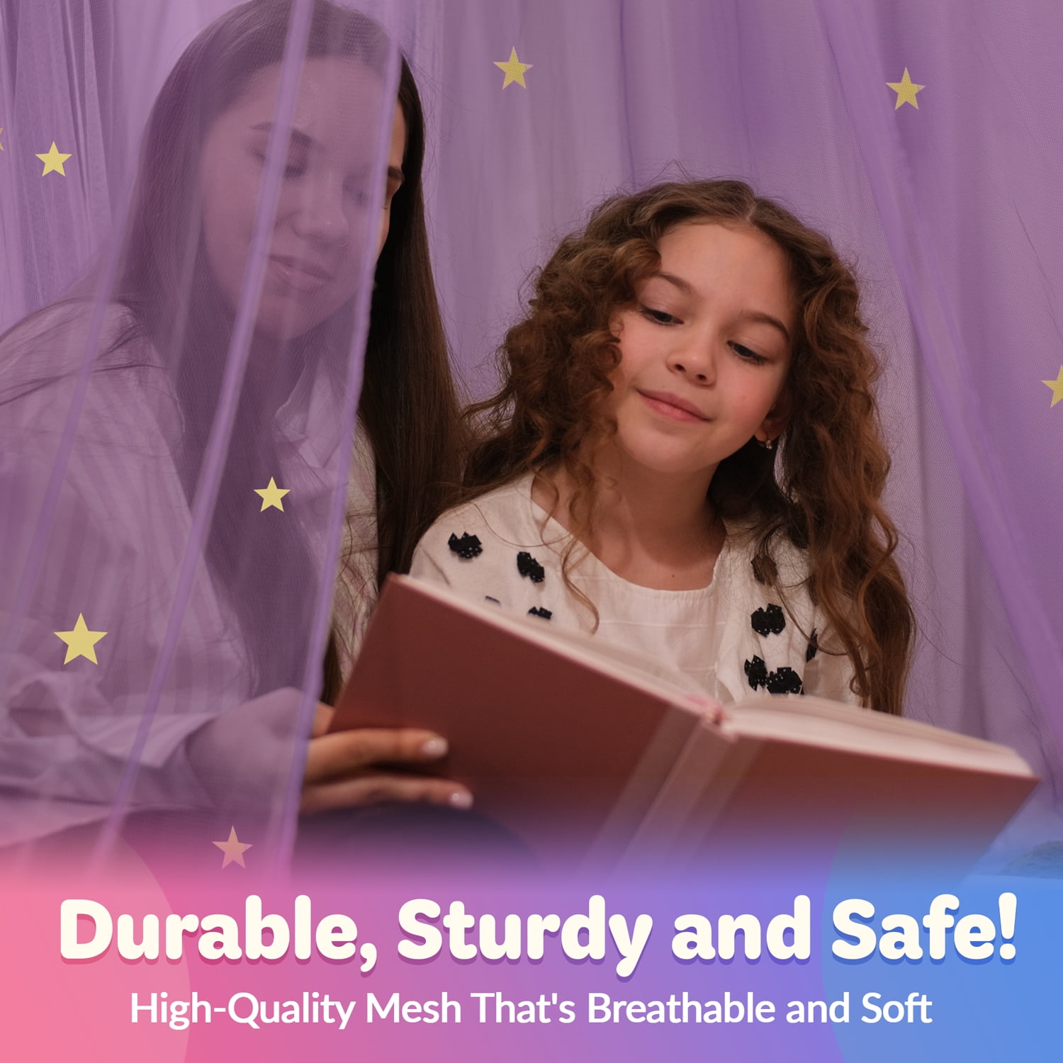 Bollepo Bed Canopy for Girls with Glowing Star Room Decor for Standard Bed Size Child Canopy Purple