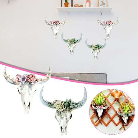 

Tiitstoy Home Secorative Resin Crafts Cow Head Plant Decorative Pendant White Green Red