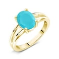 thumbnail image 2 of Gem Stone King 1.50 Ct Oval Green Turquoise 18K Yellow Gold Plated Sterling Silver Ring, 2 of 4