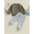 thumbnail image 2 of ZAXARRA Toddler Boy Fall Outfits Solid Color Crew Neck Long Sleeve Sweatshirt and Long Pants Set 2Pcs Clothes Set, 2 of 6