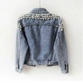 thumbnail image 5 of JGGSPWM (M-5XL) Women's Plus Size Long Sleeve Jean Jacket Embroidered Rivet Pearl Short Denim Jacket Coat Blue L, 5 of 6