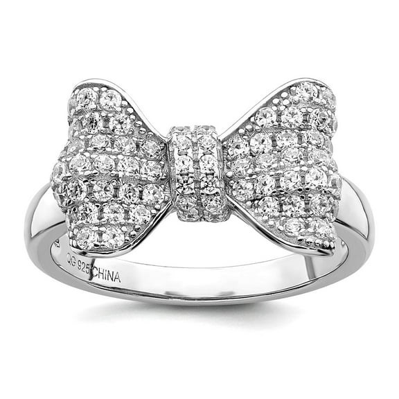 925 Sterling Silver Brilliant Embers Rhodium Plated Cubic Zirconia Bow Ring Size 6 Ring for Women