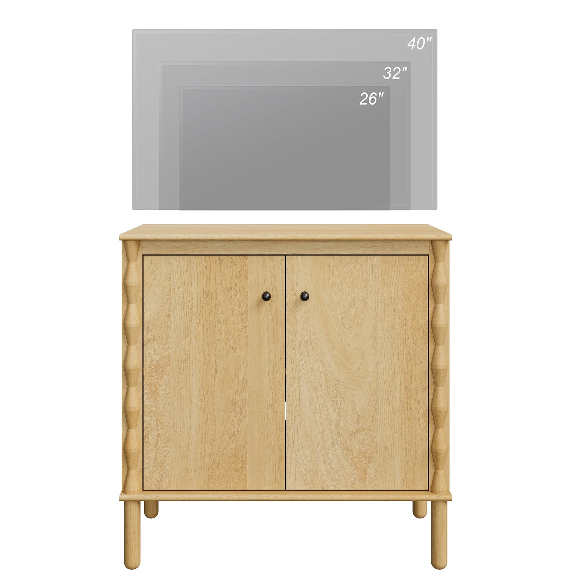Modern TV Stand Console Table with Adjustable Shelf & Soft-Close Doors，Oak