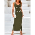 thumbnail image 4 of Faithtur Robe Longue Moulante pour Femmes, Patchwork, Sans Manches, Robe Camisole, Été, Dos Nu, Fente, Robe de Soirée, 4 of 7