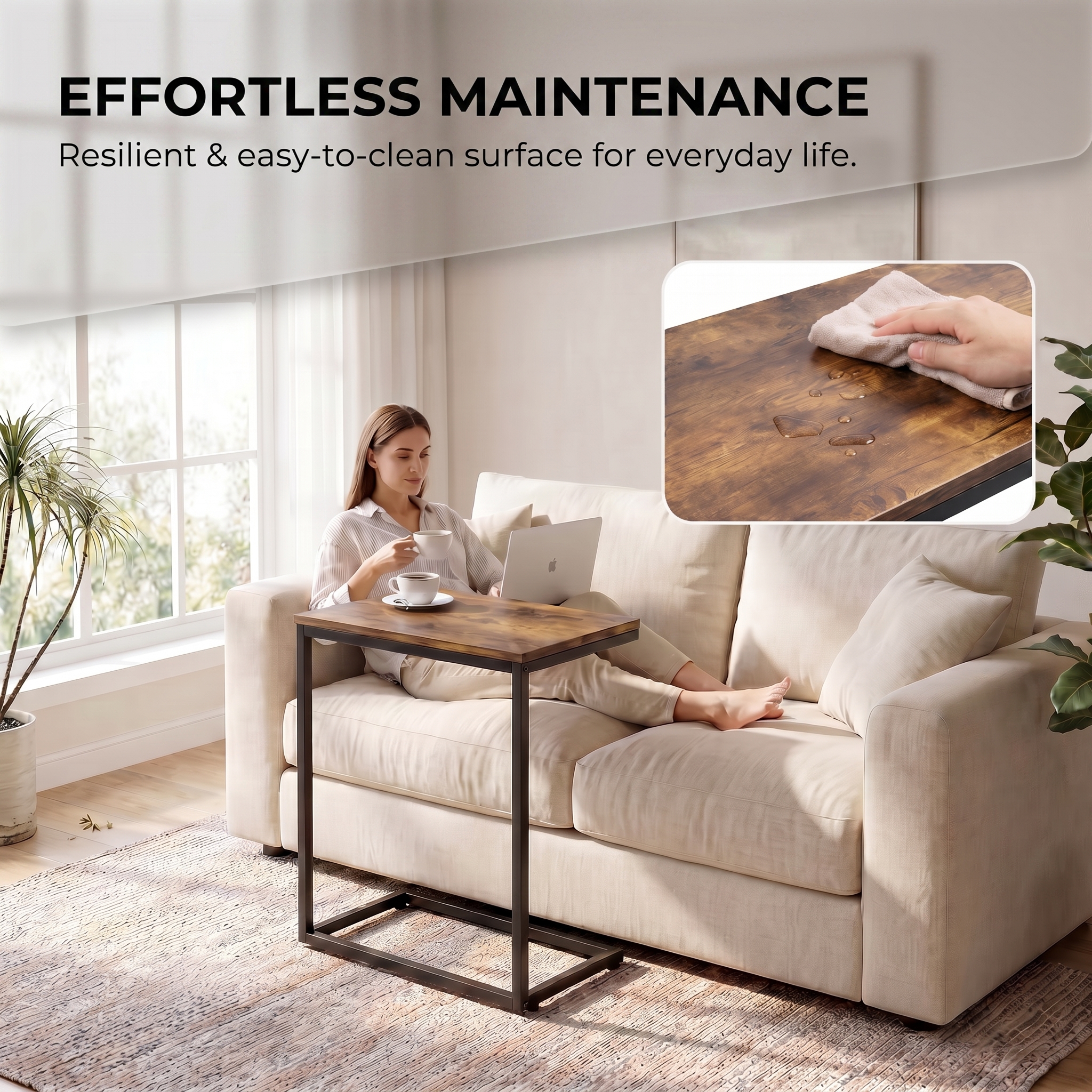 CHITOOMA C-Shaped Sofa Side Table, Set of 2, Rustic Brown photo 7