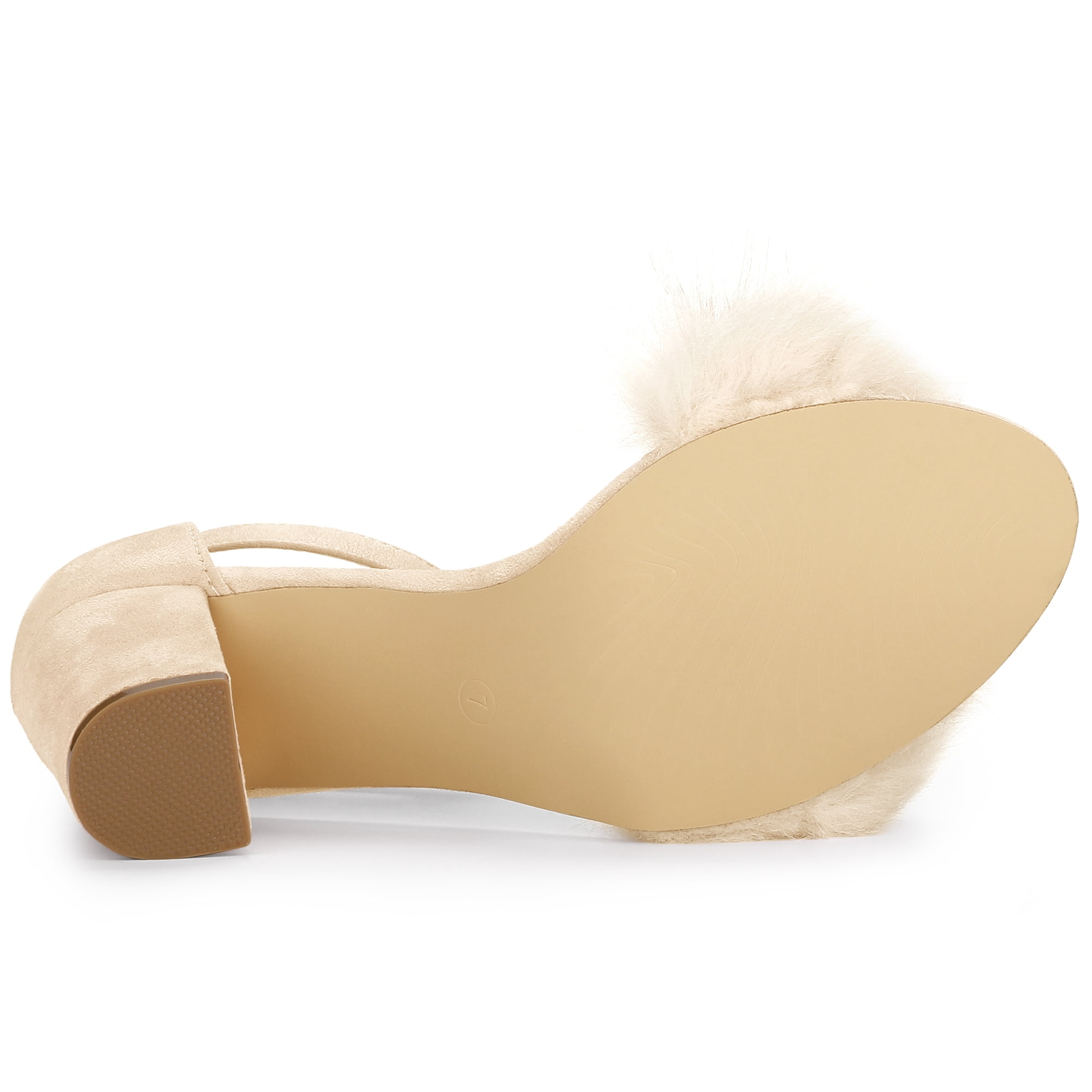 DARING DIVA Women's Ankle Strap Faux Fur Block Heels Beige Sandals for Wear Beige 10