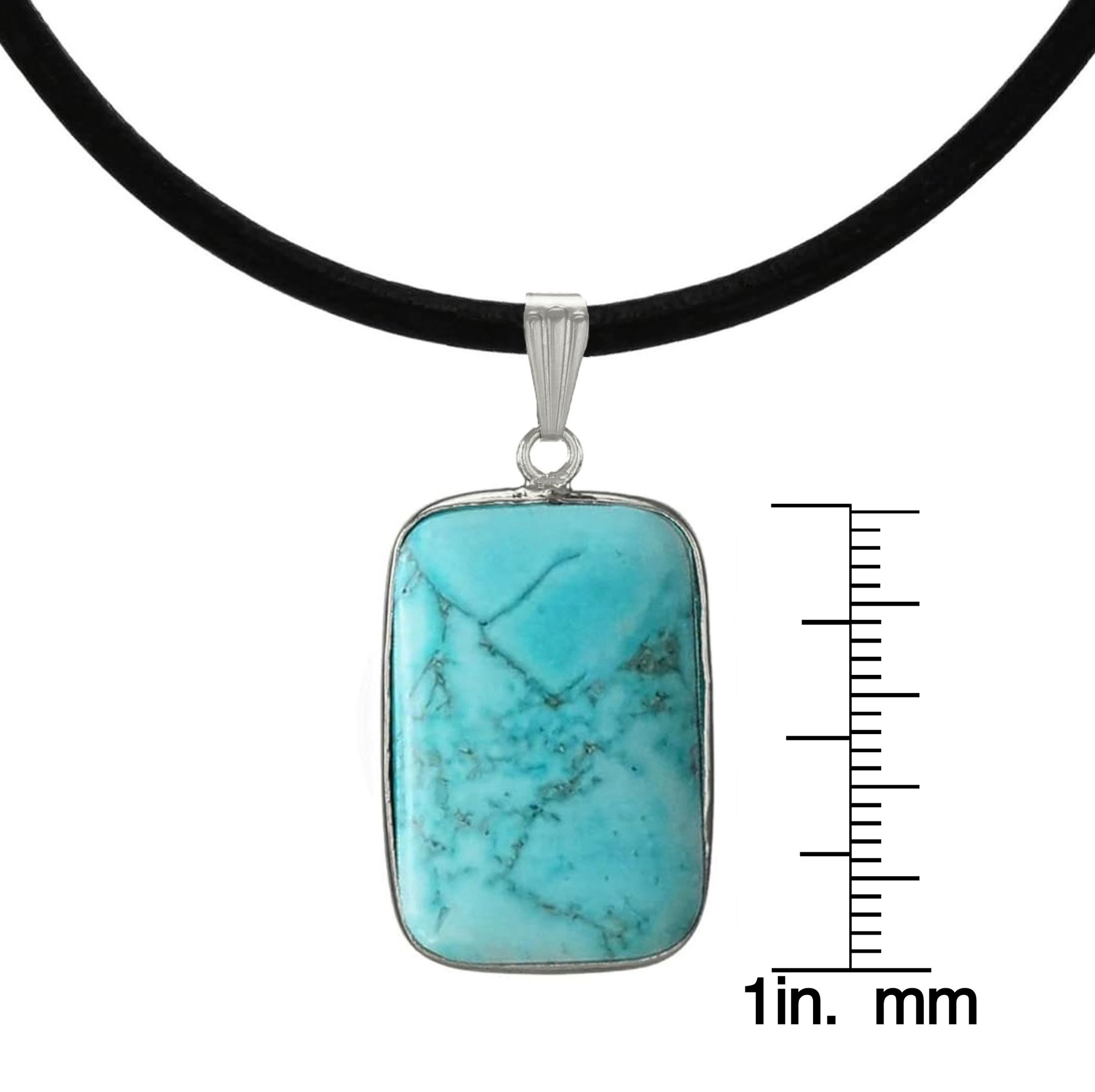 Unisex Turquoise Magnesite & Black Greek Leather Cord Necklace 24 inch