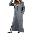 thumbnail image 2 of Guieoi Dress for Women Clearance under $10.00 Plus Size Women's Fashion Round Neck Winter Warm Color Long Sleeve Pocket Long Dress Gray Black*Friday/Cyber*Monday Clearance, 2 of 6