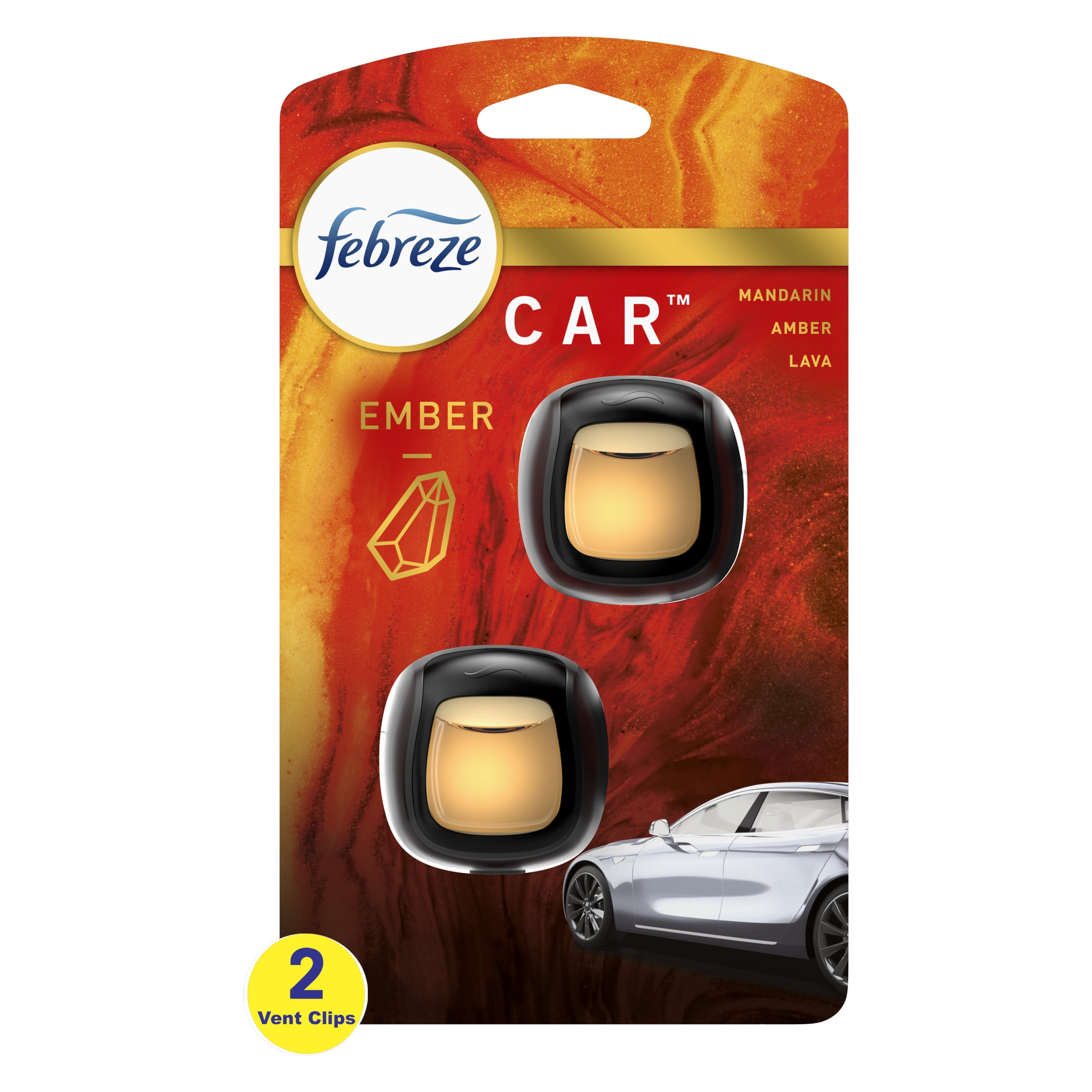 Febreze Car Ember Scent Air Freshener Vent Clip, .07 oz Car Vent Clip, 2 Ct