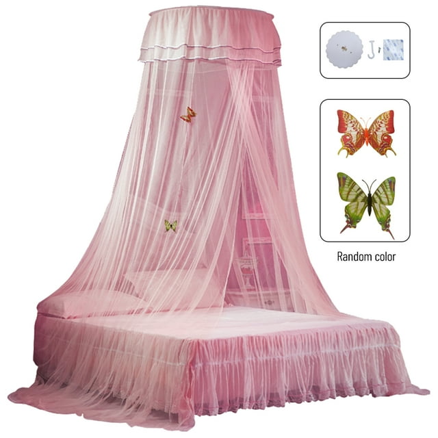 Universal Dome Bed Canopy Single Entrance Fine Mesh Bed Net Lace Curtain Princess Style Bedroom Decoration Easy Installation Pink