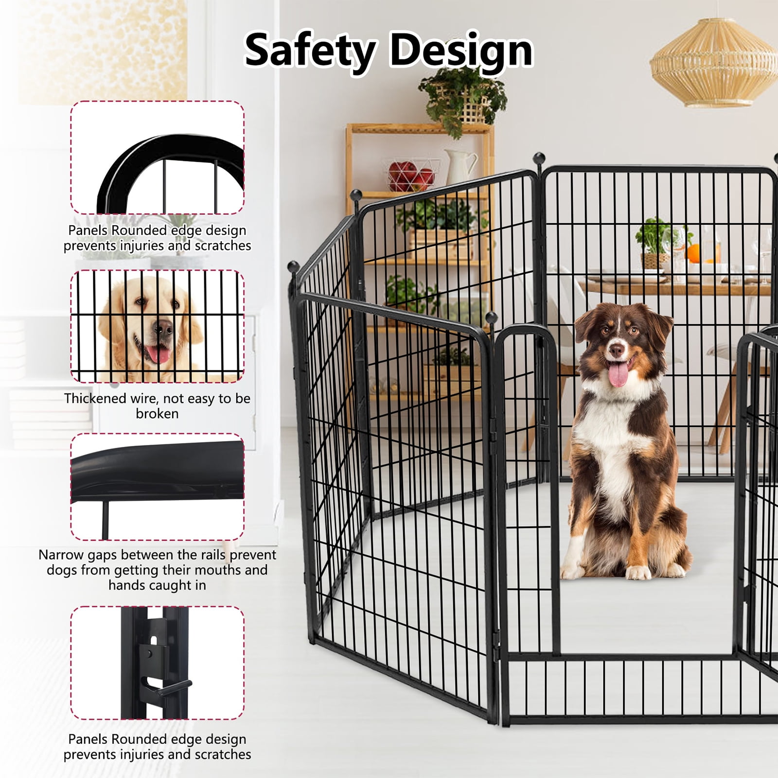 Jhsomdr Dog Playpen Outdoor, 8 Panels 40" Height Metal Dog Fence Puppy Playpen with Doors for Large/Medium/Small Dogs, Indoor Pet Fence Exercise Pen for RV, Camping, Yard