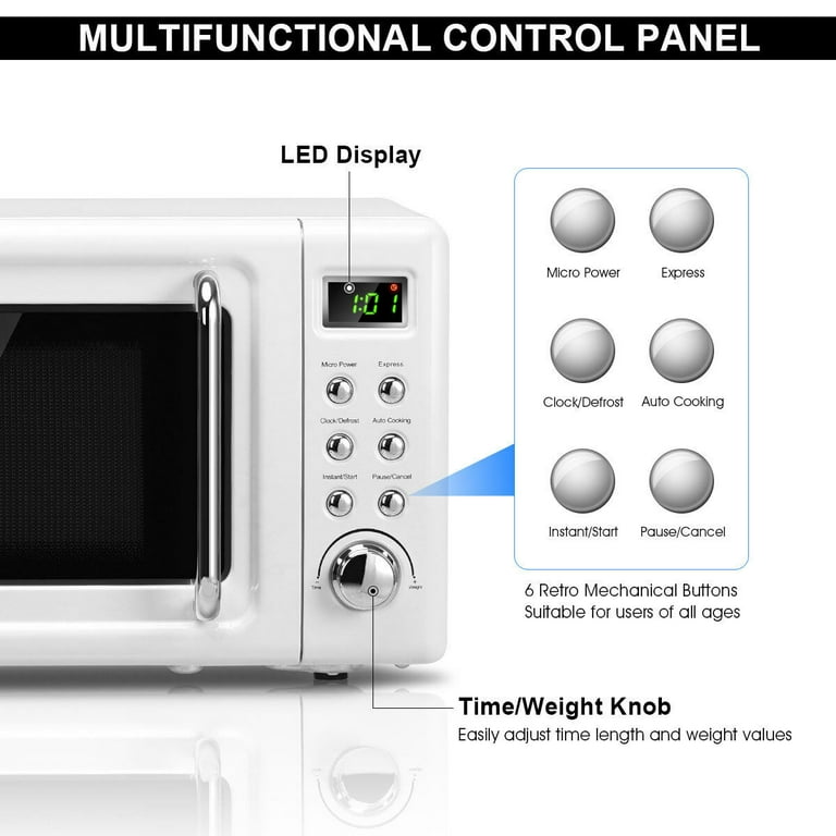 Retro Microwave Oven, SIMOE Small Countertop Microwave 0.7 cu. ft. 700W  with 8 Preset Cooking Options (White)