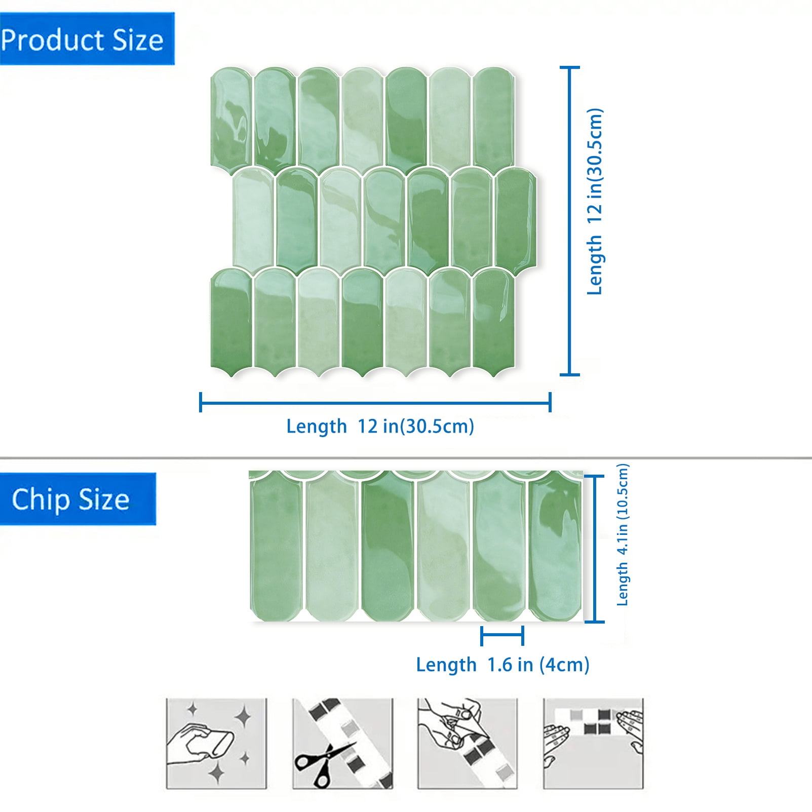 DEWOO 10-Sheet Upgraded Thicker Peel and Stick Kitchen Backsplash Tiles,Waterproof Self-Adhesive Vinyl Wall Tile Fish Scale Mosaic Design,for Bathroom,Fireplace and RV(Light Green,12"×12")