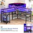 thumbnail image 6 of Homieasy L Shaped Desk with Power Outlets and LED Light, 55 inch Reversible L-Shaped Gaming Desk with Monitor Stand, Ergonomic Corner Computer Desk with Storage Shelf for Home Office, Black, 6 of 8