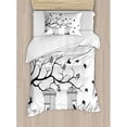 thumbnail image 3 of Nature Duvet Cover Set King Size, Modern and Romantic Themed Design Birds Cages Branches Leaves Artwork Print, Decorative 3 Piece Bedding Set with 2 Pillow Shams, Black and White, by Ambesonne, 3 of 3