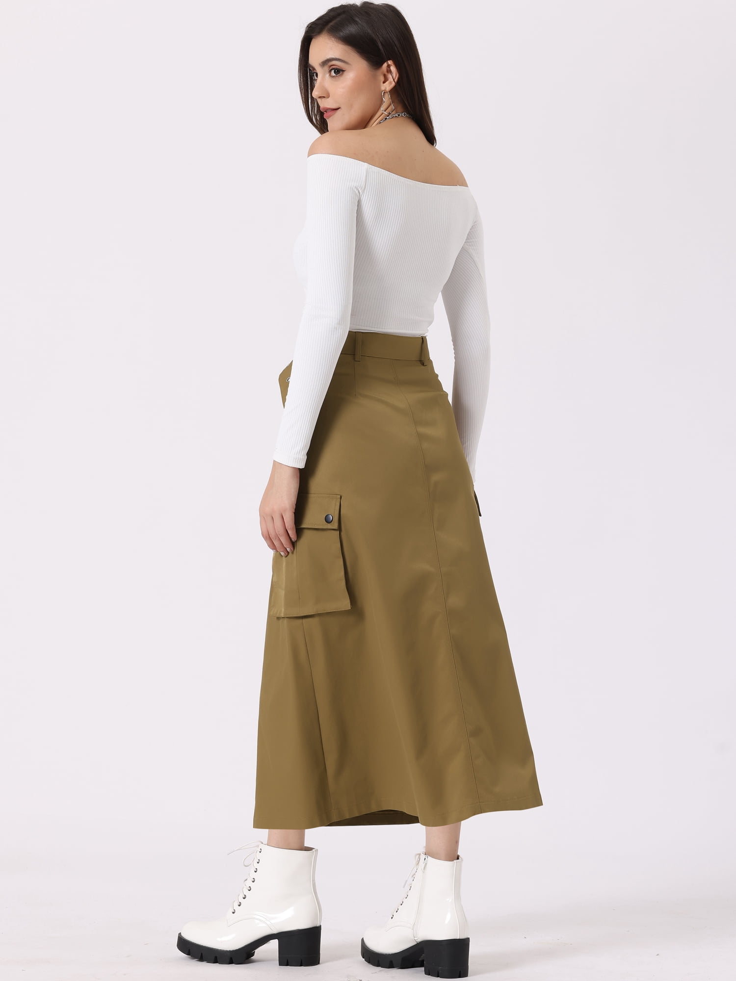 DARING DIVA Women's Stylish Versatile Y2K Cargo Long Skirt Vintage Streetwear M Brown