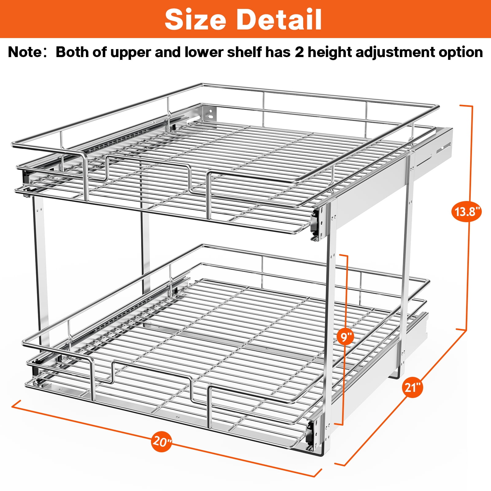 ROOMTEC Pull Out Cabinet Organizer, Kitchen Cabinet Organizer and Storage  2-Tier Cabinet Pull Out Shelves Under Cabinet Storage for Kitchen 11 W x  18 D, Chrome - Yahoo Shopping