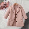 thumbnail image 4 of NORO ARK Kids Coat (4-15 Years) Breasted Lapel Collar Long Sleeve Mid-Long Wool Blend Overcoat Pink Size 4T, 4 of 9