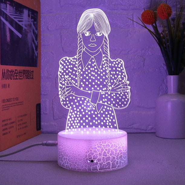 Lámpara nocturna para miércoles, decoración de anime, ilusión 3D con base