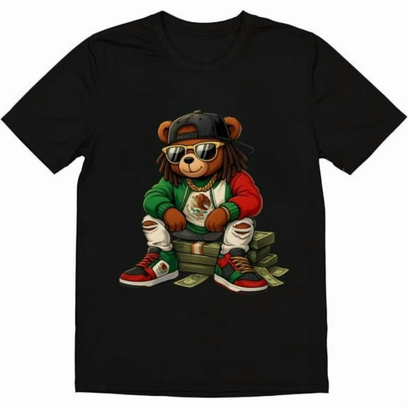 Fashion Graphic Tee,Tops Has Bear Print,Casual Round Neck Regular Fit Tee, Size(S-5XL)