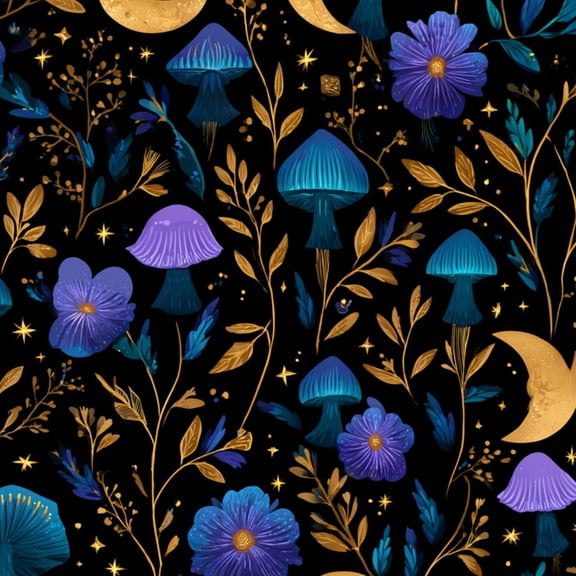 Magic Peel and Stick Wallpaper Whimsical Fantasy Moons Mushrooms Gold Botanical Wall Mural 23.6in x 9.8ft Self Adhesive Removable Wall Paper Renter Friendly Wallpaper for Kids Bedroom Living Room