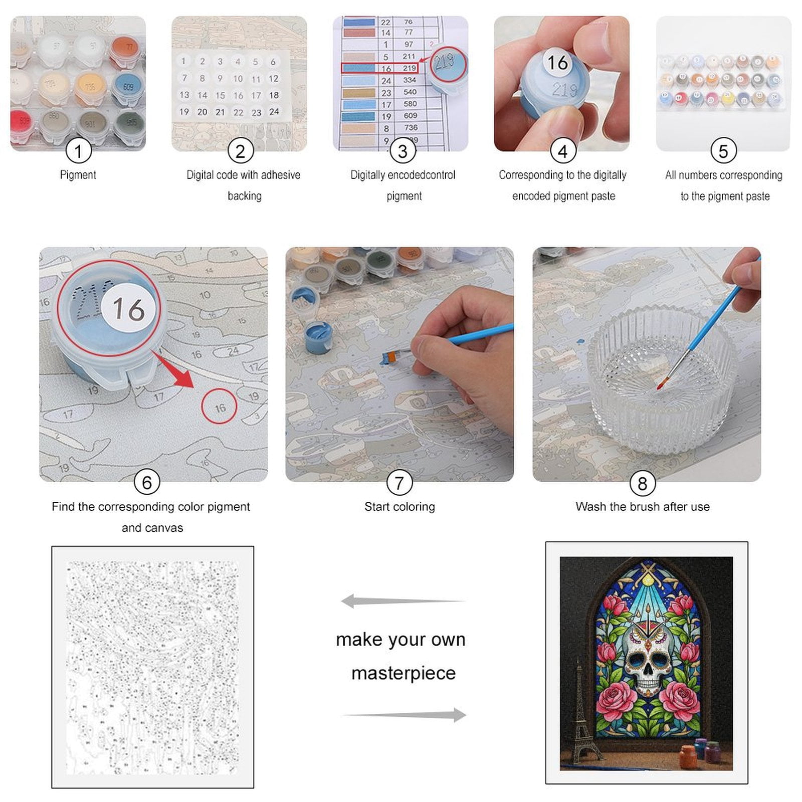 Paint By Numbers Kit for Adults Beginner - Stained Glass Skull Roses Art DIY Canvas Painting Kits for Adults, Frameless Paint By Number for Adults for Home Wall Decor 16x20 Inch