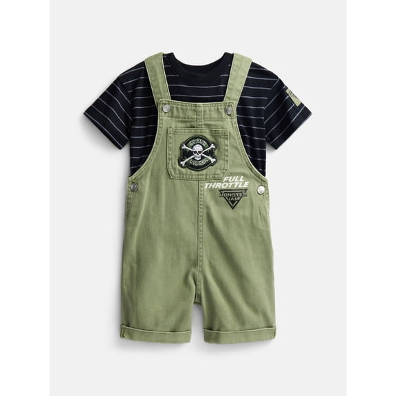 Monster Jam Toddler Boys T-Shirt and Cotton Shortalls Set, 2 Piece, Sizes 12M-5T