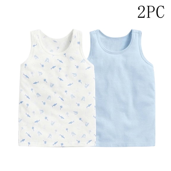 akafmk 2-Pack Tank Tops for Boys and Girls Cotton Cute Print Mesh Crew Neck Summer Casual Breathable Sleeveless Tops 1-12 Years