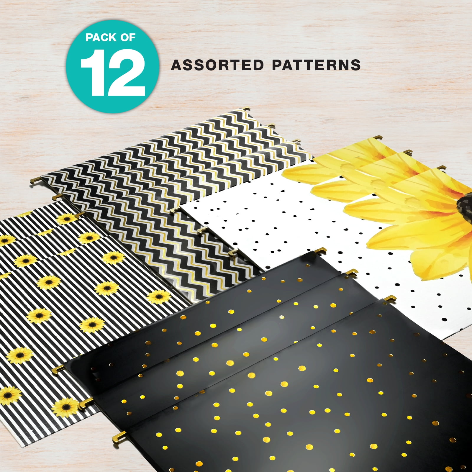 Global Printed Products Sunflower Prints Letter Hanging File Folders, Yellow, 12 Pack