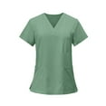 thumbnail image 2 of Qwertyu Women's Scrubs，3 Pocket Scrub Tops for Women, Stretch Fabric Short Sleeve V-Neck Womens Scrub Shirts, 3 Pocket Comfortable Scrub Tops Mint Green 2XL, 2 of 6