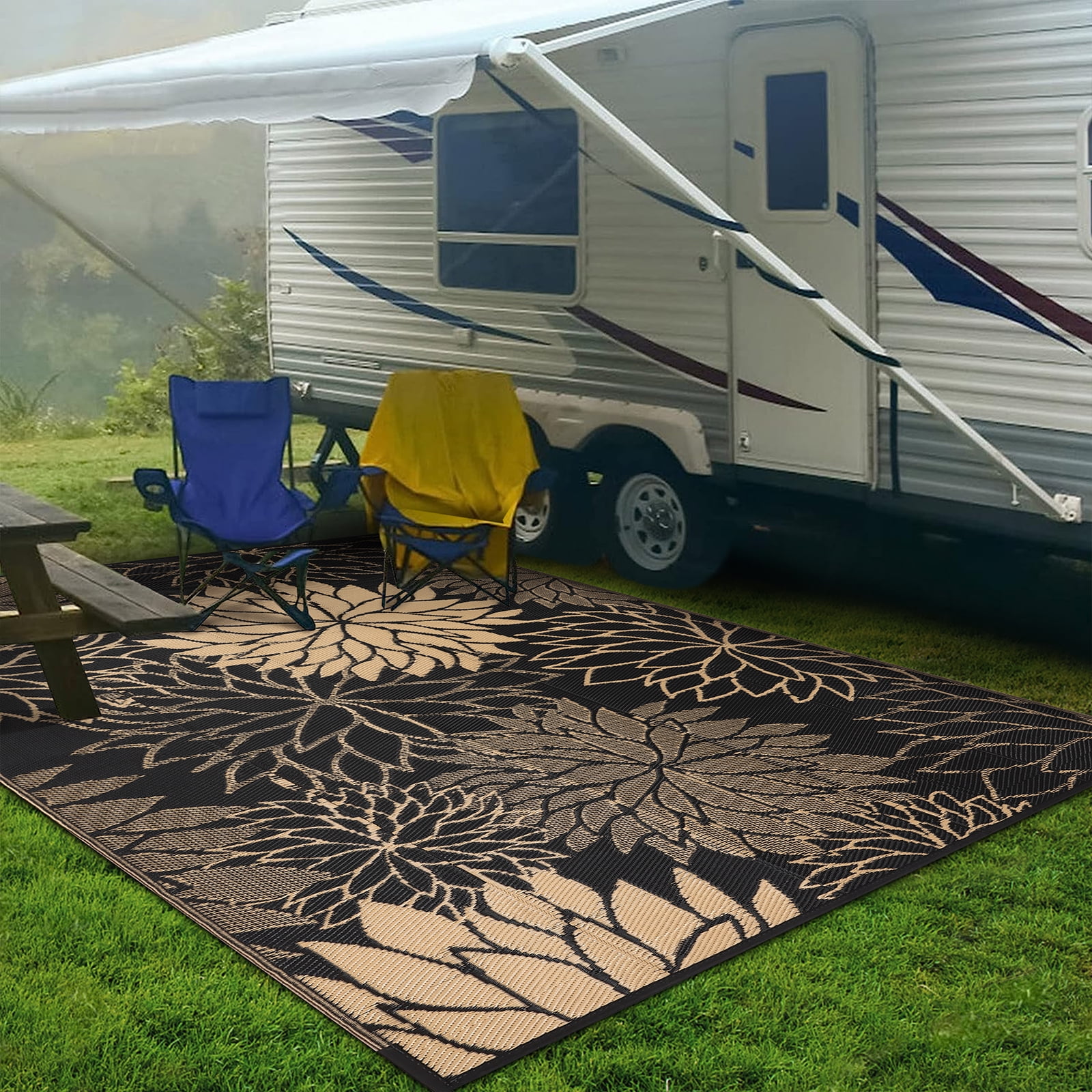 Ileading Outdoor Rugs for Patios 6'x9' Waterproof Patio Mat Plastic Straw Rug Reversible RV Camping Tent Rug Outside Area Rug for RV, Patios,Deck, Beach,Balcony, Camping